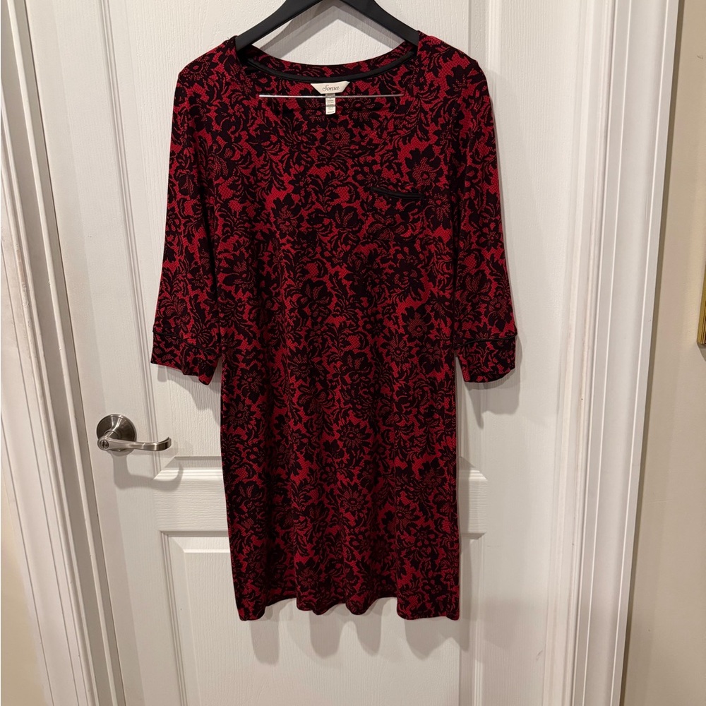 Soma Red and Black Floral Long Sleeve Shift Dress